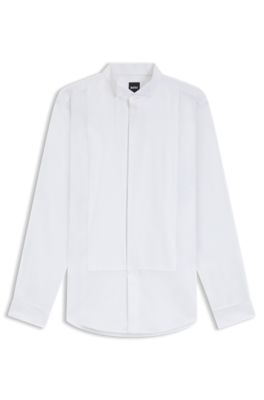 Slim-fit shirt in easy-iron cotton satin, White