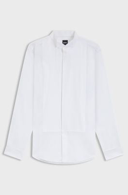 Slim-fit shirt in easy-iron cotton satin, White
