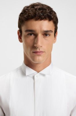 Slim-fit shirt in easy-iron cotton satin, White
