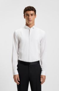 Slim-fit shirt in easy-iron cotton satin, White
