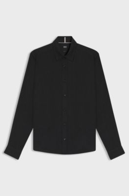 Chemise Regular en flanelle de coton m&eacute;lang&eacute;, Noir
