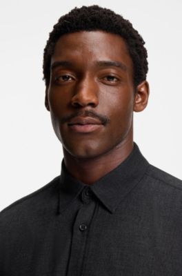 Regular-fit shirt in cotton-blend flannel, Black