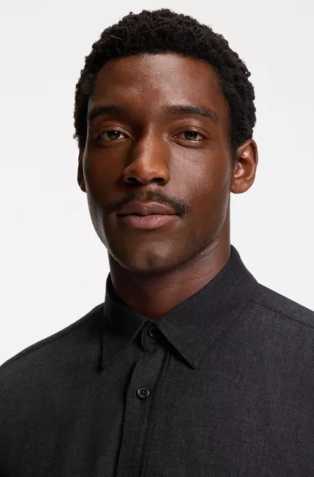 Regular-fit shirt in cotton-blend flannel