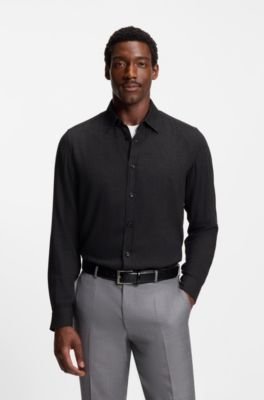 Regular-fit shirt in cotton-blend flannel, Black