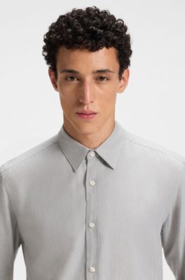 Regular-fit shirt in cotton-blend flannel, Light Grey