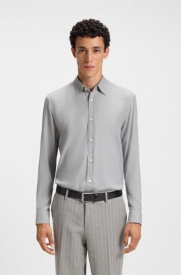 Regular-Fit Flanell-Hemd aus Baumwoll-Mix, Hellgrau