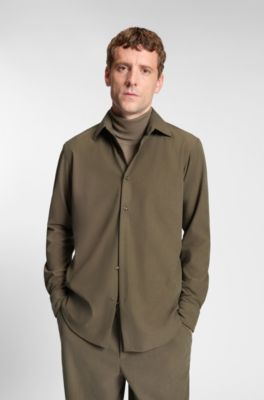 Regular-fit shirt in baby corduroy, Khaki