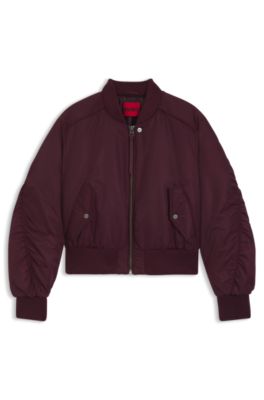 Padded bomber jacket in water-repellent fabric with ruching, Dark Purple