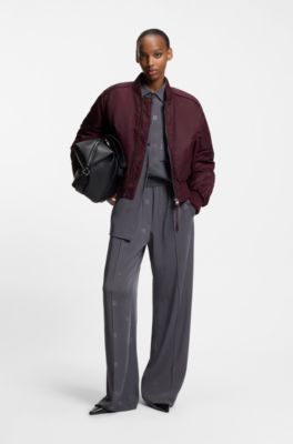 Padded bomber jacket in water-repellent fabric with ruching, Bordeaux