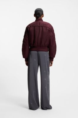 Padded bomber jacket in water-repellent fabric with ruching, Bordeaux