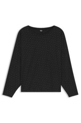 Monogram-print pyjama top with batwing sleeves, Black