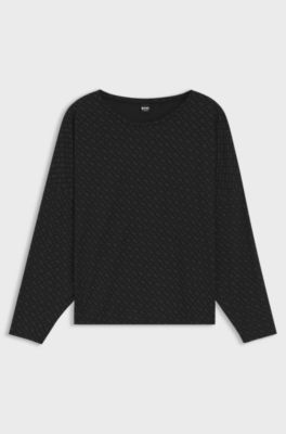 Maglia del pigiama con stampa monogramma e maniche a pipistrello, Nero