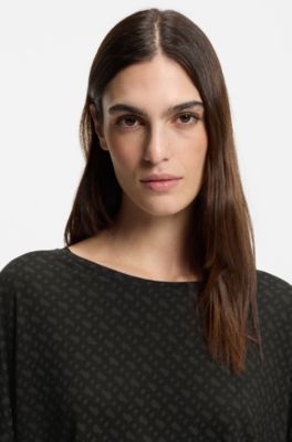 Monogram-print pyjama top with batwing sleeves, Black