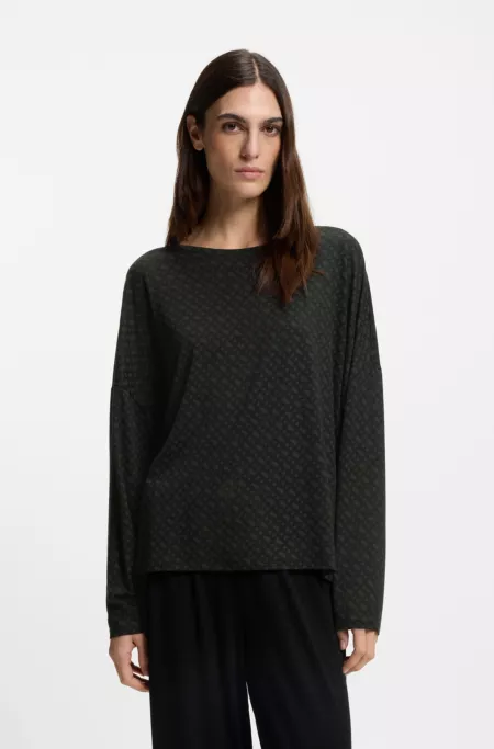 Haut de pyjama à imprimé monogramme et manches chauve-souris