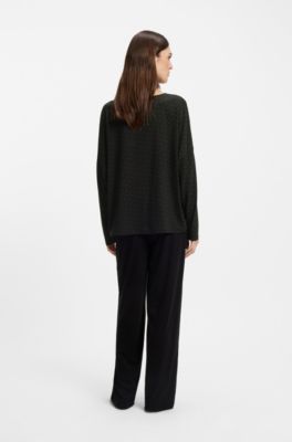 Monogram-print pyjama top with batwing sleeves, Black