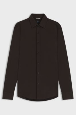 Slim-fit shirt in mercerised cotton, Dark Brown