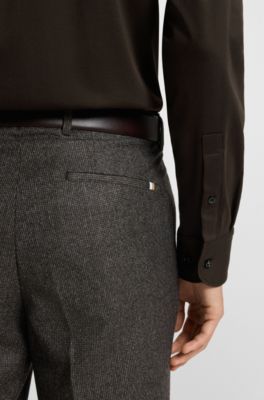 Slim-fit shirt in mercerised cotton, Dark Brown