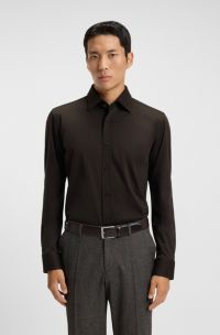 Slim-fit shirt in mercerised cotton, Dark Brown
