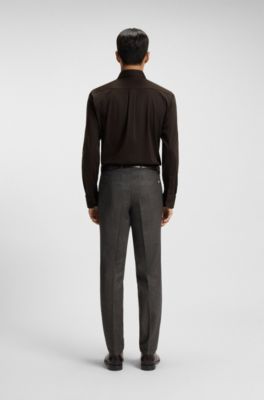 Slim-fit shirt in mercerised cotton, Dark Brown