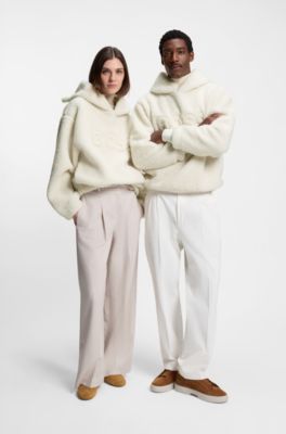 BOSS x Steiff all-gender logo hoodie in teddy fabric, Natural