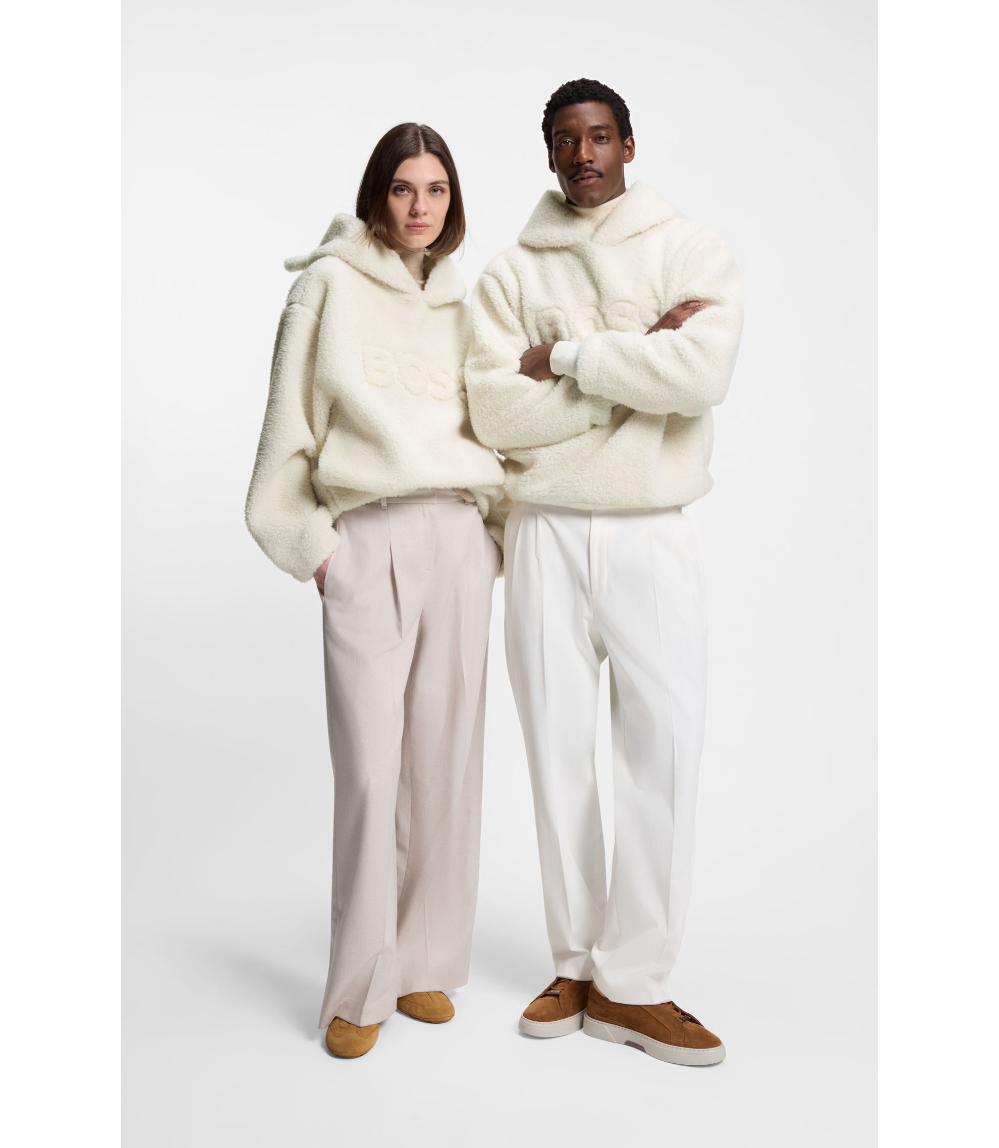 BOSS - BOSS x Steiff all-gender logo hoodie in teddy fabric - Natural