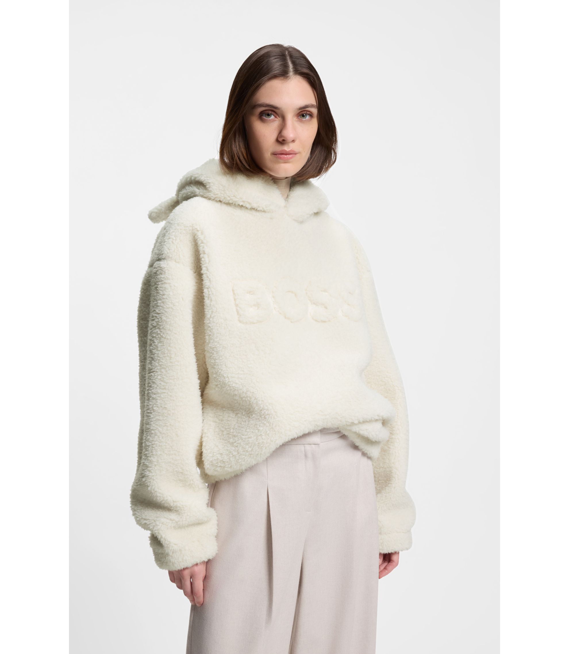 BOSS - BOSS x Steiff all-gender logo hoodie in teddy fabric - Natural