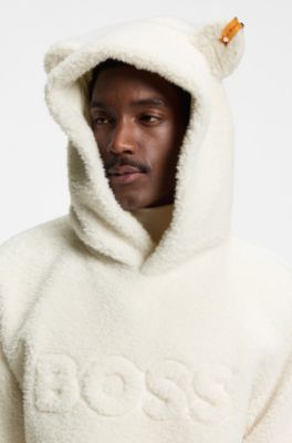 BOSS x Steiff all-gender logo hoodie in teddy fabric, Natural