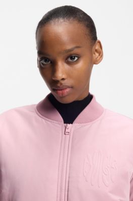 Water-repellent bomber jacket with logo artwork, light pink