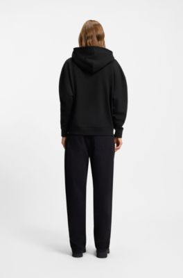 Cotton-terry hoodie with glittery Happy HUGO logo, Black