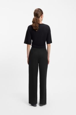 Monogram-print pyjama bottoms with logo plate, Black