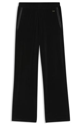 Cotton-blend velour tracksuit bottoms with monogram cords, Black