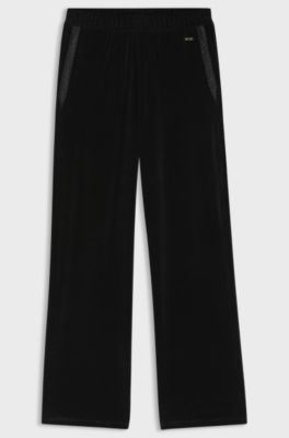 Cotton-blend velour tracksuit bottoms with monogram cords, Black