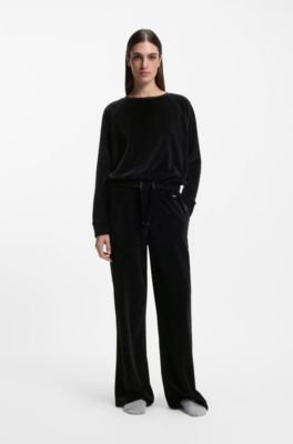 Cotton-blend velour tracksuit bottoms with monogram cords, Black