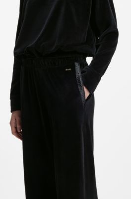 Cotton-blend velour tracksuit bottoms with monogram cords, Black