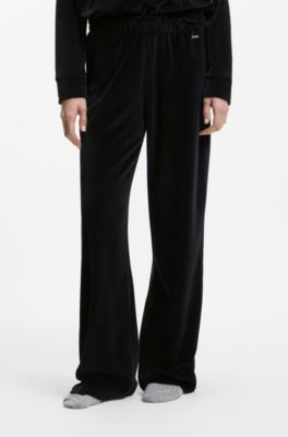 Cotton-blend velour tracksuit bottoms with monogram cords, Black