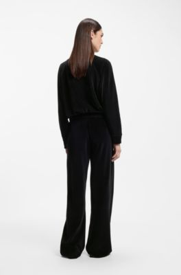 Cotton-blend velour tracksuit bottoms with monogram cords, Black