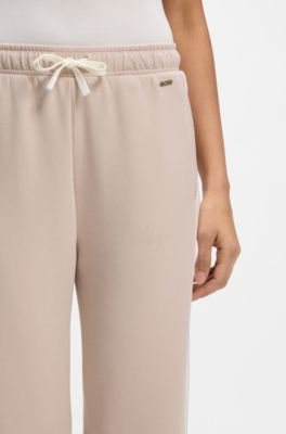 Pantaloni della tuta in misto cotone con dettagli a contrasto, Beige chiaro