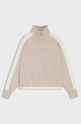 Zip-neck sweatshirt with contrast details, Light Beige