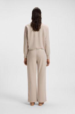 Sweatshirt met ritskraag en contrastdetails, Lichtbeige