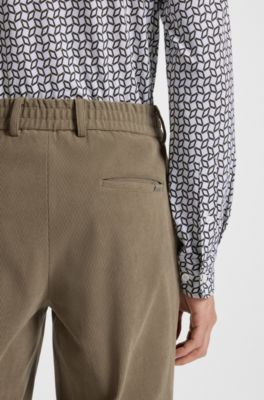 Slim-fit shirt in a printed cotton blend, Green Patterned