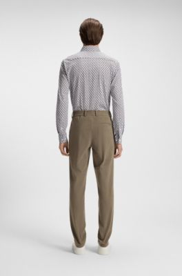 Slim-fit shirt in a printed cotton blend, Green Patterned