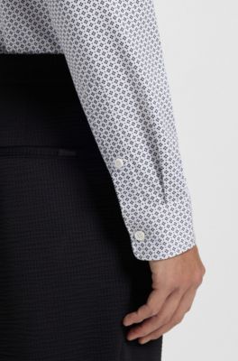 Bedrucktes Slim-Fit Hemd aus Baumwoll-Mix, Blau gemustert