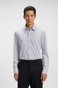 Slim-fit shirt in a printed cotton blend, Blue Patterned