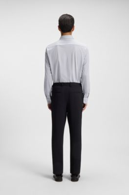 Slim-fit shirt in a printed cotton blend, Blue Patterned