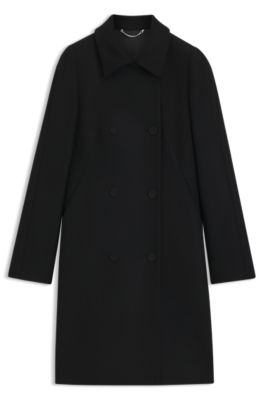 Double-breasted slim-fit coat in wool-blend twill, Black