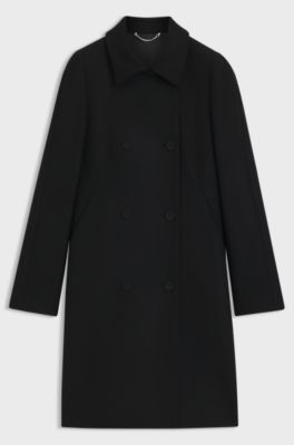 Double-breasted slim-fit coat in wool-blend twill, Black