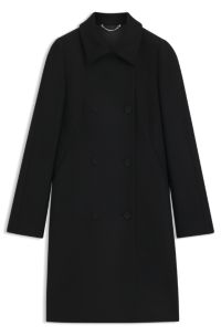 Double-breasted slim-fit coat in wool-blend twill, Black