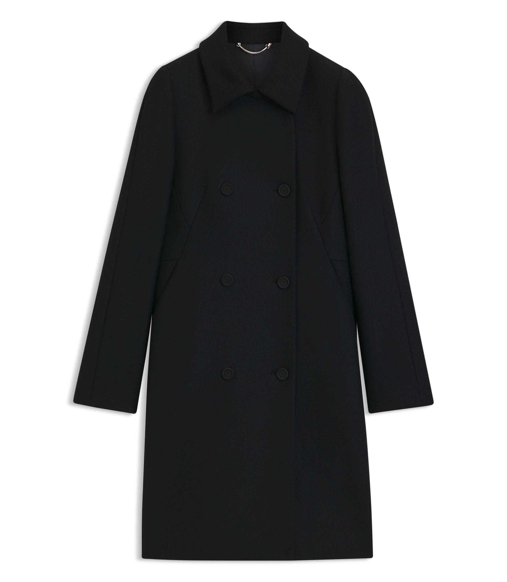 BOSS - Double-breasted slim-fit coat in wool-blend twill - Black