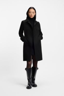Double-breasted slim-fit coat in wool-blend twill, Black