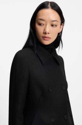 Double-breasted slim-fit coat in wool-blend twill, Black